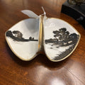 Vintage Nippon Handled Dish, Black and Gold Silhouette Landscape Design, Gold Trim.
