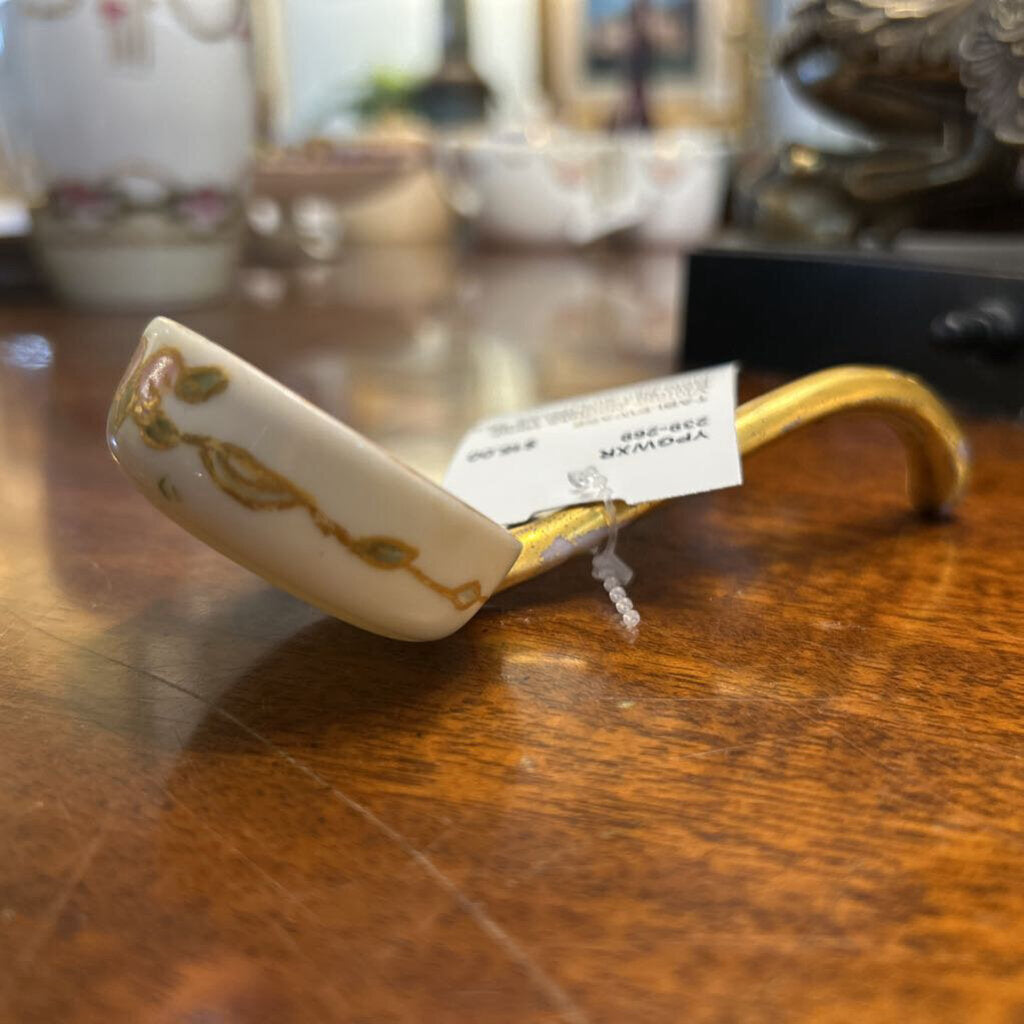 Vintage Noritake Hand-Painted Porcelain Ladle, Gold Rim and Handle, Pink Flowers. *as is*