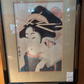 Kitagawa Utamano Japanese Woodblock print; "Beauty Holding a Paper"