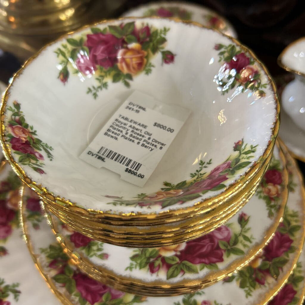 Royal Albert, Old Country Roses- 6 Dinner Plates, 6 Salad Plates, 6 Bread Plates. 6 Berry Bowls.