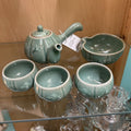 Korean Celadon Tea Set, Cranes/Bamboo, Green Glaze.