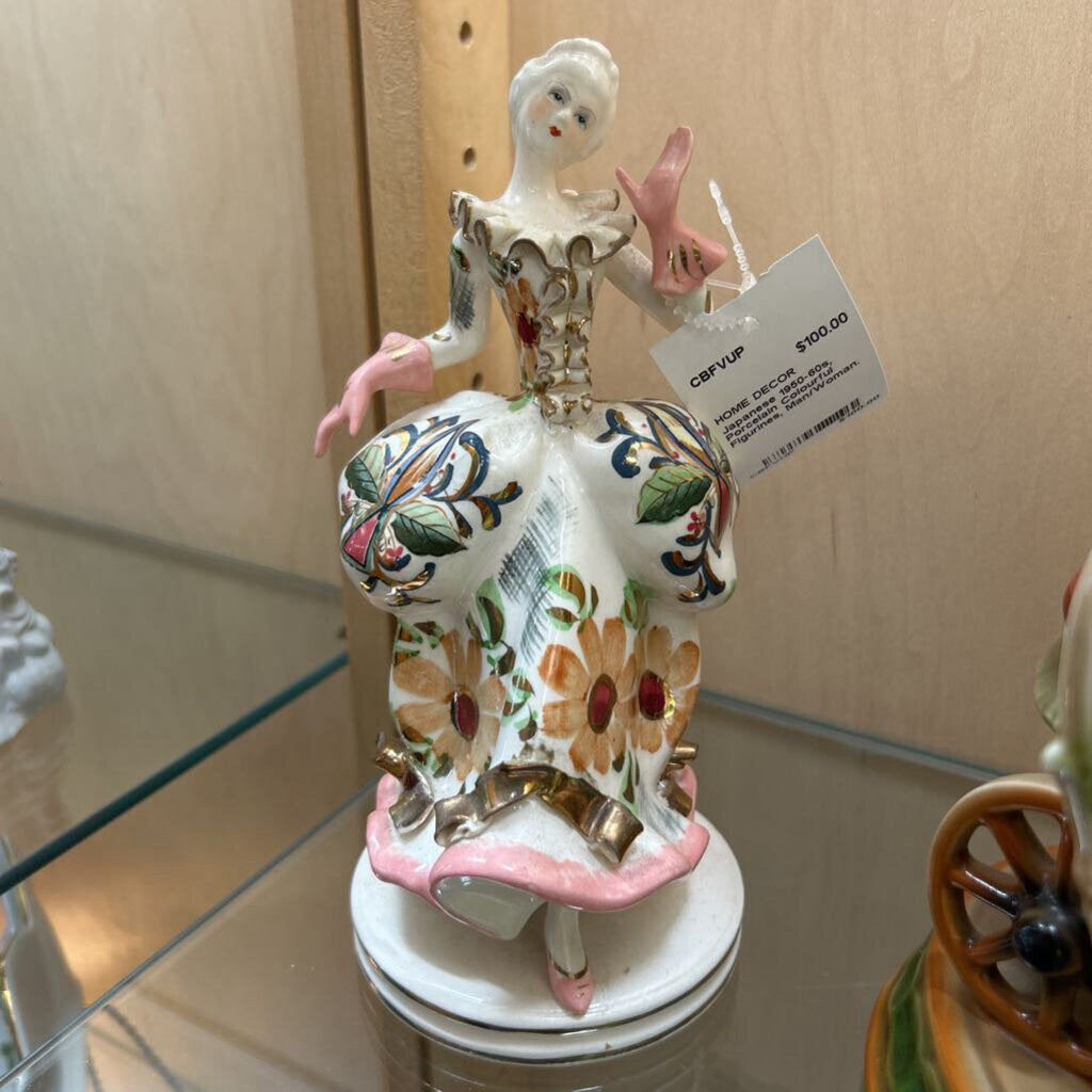 Japanese 1950-60s, Porcelain Colourful Figurines, Man/Woman.