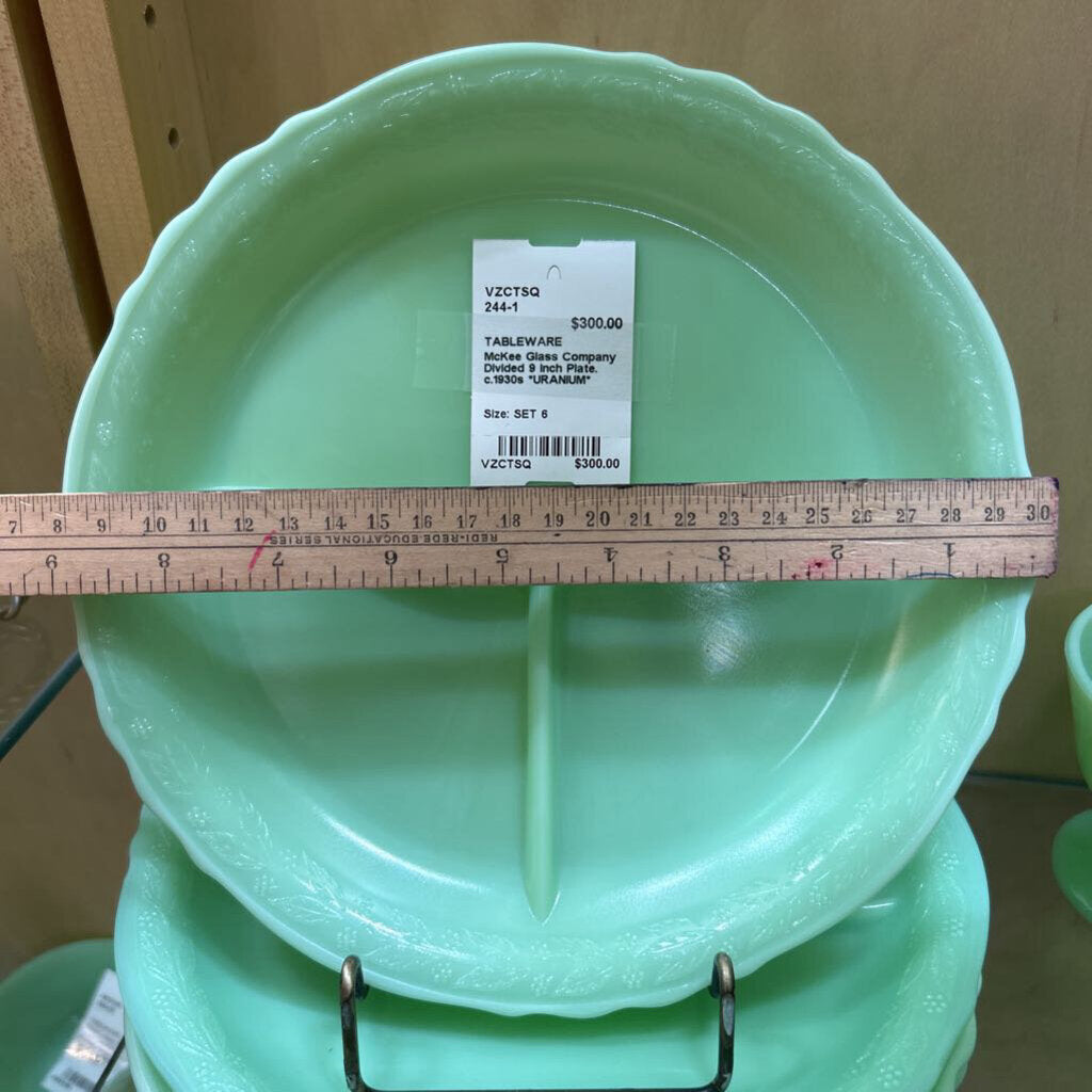 McKee Glass Company Divided 9 inch Plate. c.1930s *URANIUM*