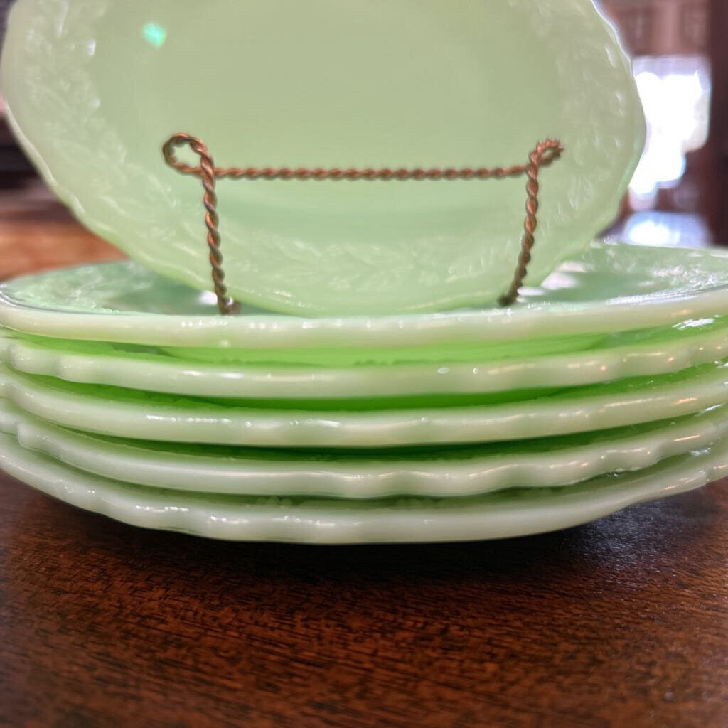 McKee Glass Company Laurel Jadeite Scalloped 6" Bread & Butter Plate Set of 6 c.1930s **URANIUM**