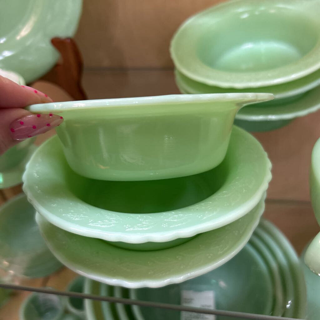 McKee Glass Company Laurel Jadeite Scalloped 6" Cereal Bowl (Flat Bottom) Set of 6 c.1930s **URANIUM**