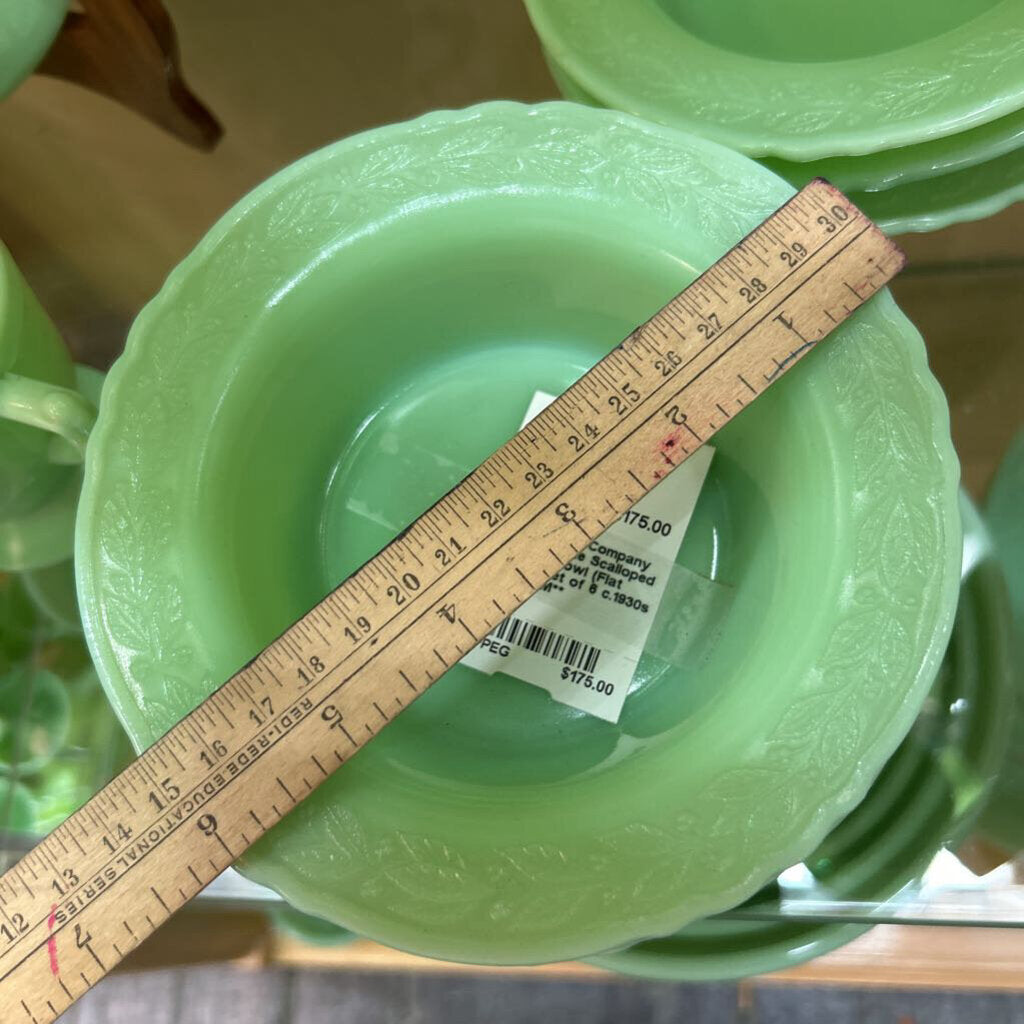 McKee Glass Company Laurel Jadeite Scalloped 6" Cereal Bowl (Flat Bottom) Set of 6 c.1930s **URANIUM**