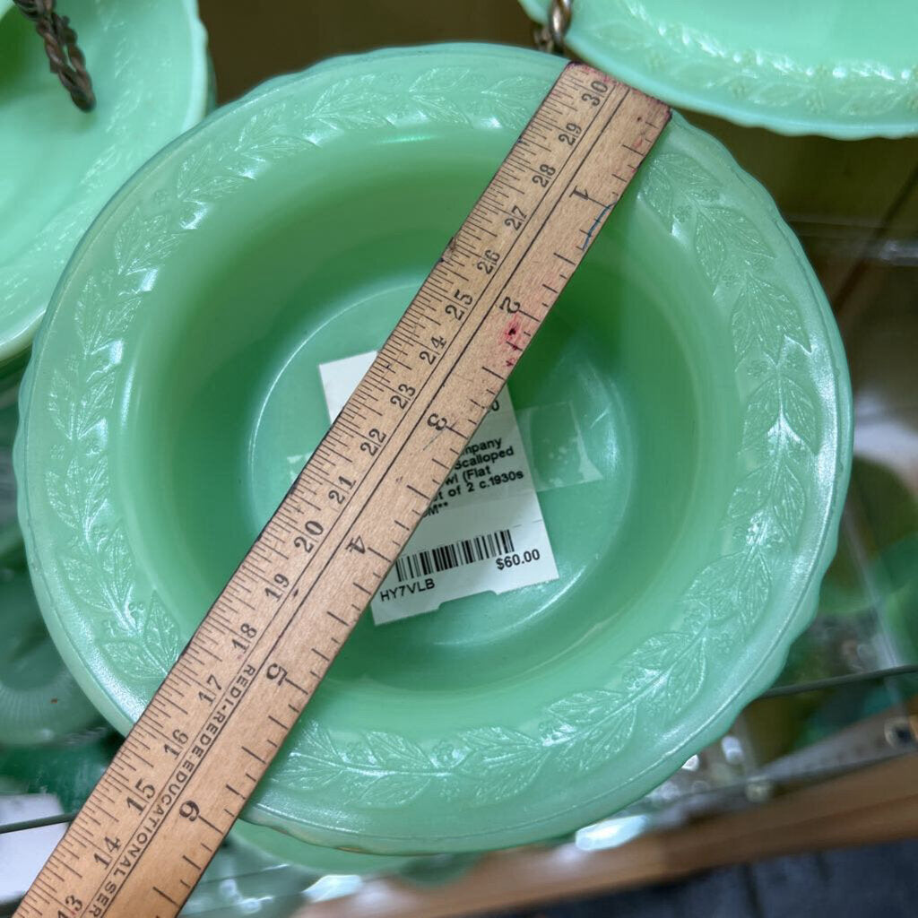 McKee Glass Company Laurel Jadeite Scalloped 6" Cereal Bowl (Flat Bottom) Set of 2 c.1930s **URANIUM**