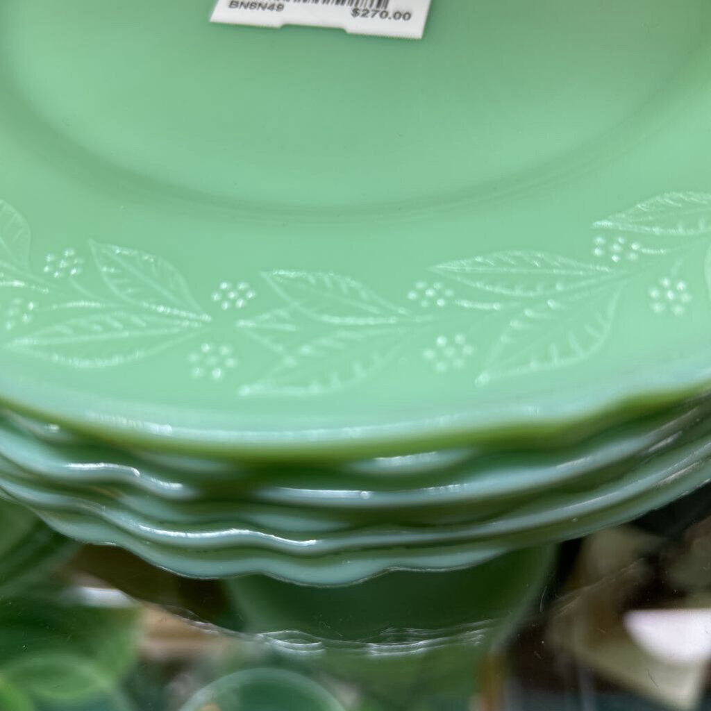 McKee Glass Company Laurel Jadeite 9" Dinner Plate Set of 6 c.1930s **URANIUM**