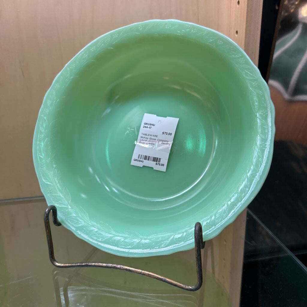 McKee Glass Company Laurel Jadeite 9" Serving Bowl c.1930s **URANIUM**