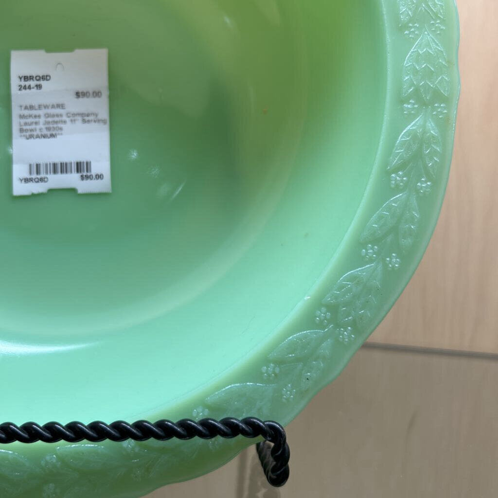 McKee Glass Company Laurel Jadeite 11" Serving Bowl c.1930s **URANIUM**