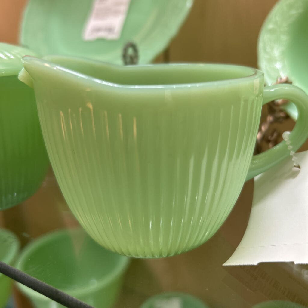 Fire-King Jadeite "Jane Ray" covered sugar/creamer
