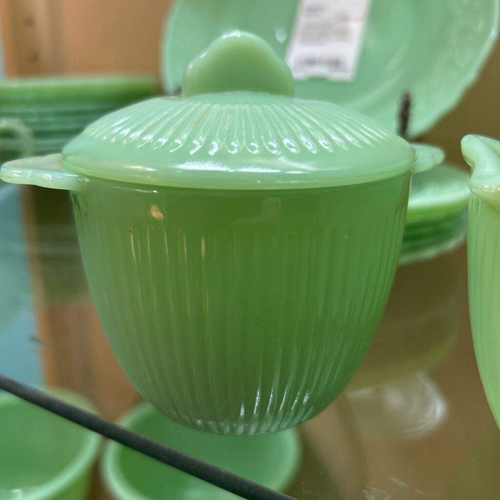Fire-King Jadeite "Jane Ray" covered sugar/creamer