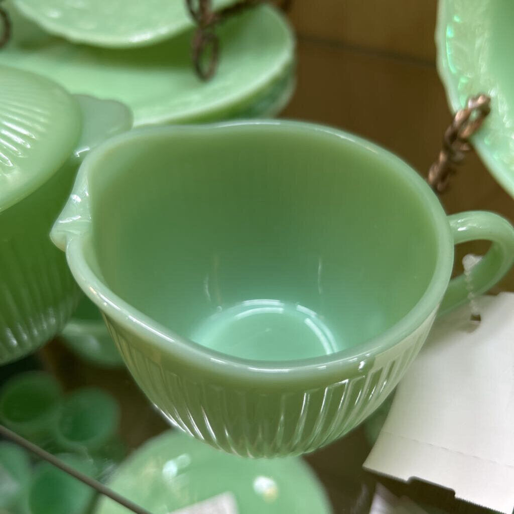 Fire-King Jadeite "Jane Ray" covered sugar/creamer