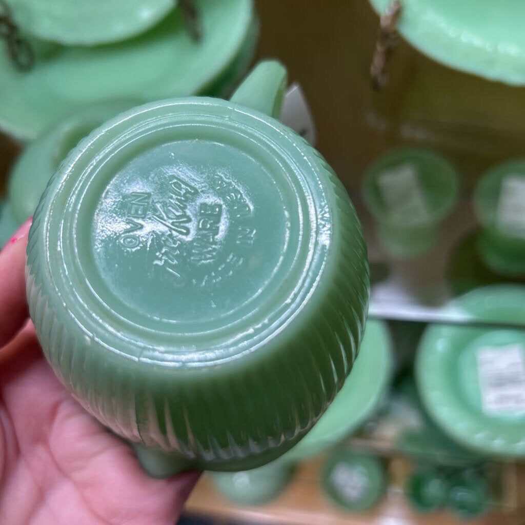 Fire-King Jadeite "Jane Ray" covered sugar/creamer