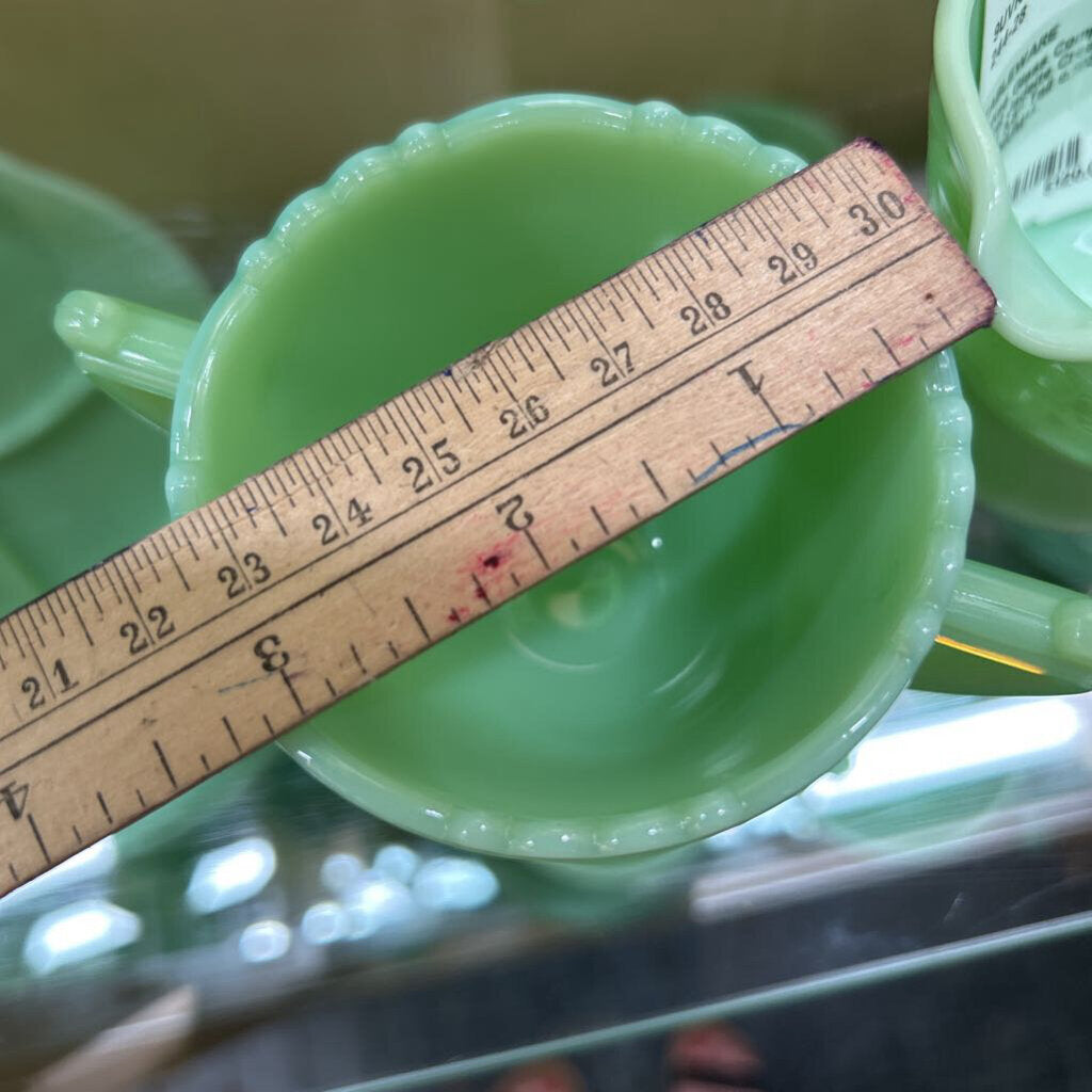 McKee Glass Company Laurel Jadeite Cream & Sugar 3.5" Tall c.1930s **URANIUM**