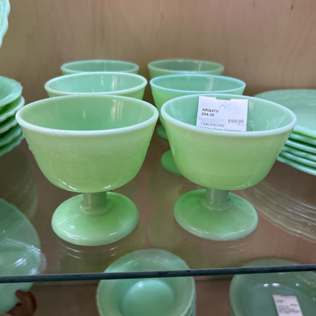 McKee Glass Company Laurel Jadeite Tall Footed Sherbet Cups Set of 6 c.1930s **URANIUM**