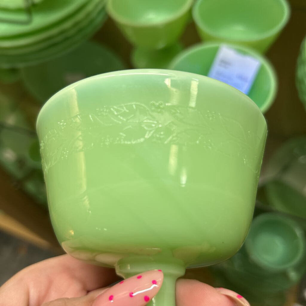 McKee Glass Company Laurel Jadeite Tall Footed Sherbet Cups Set of 6 c.1930s **URANIUM**