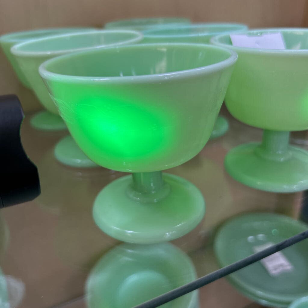 McKee Glass Company Laurel Jadeite Tall Footed Sherbet Cups Set of 6 c.1930s **URANIUM**