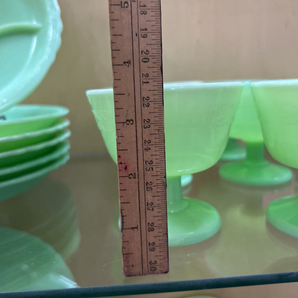 McKee Glass Company Laurel Jadeite Tall Footed Sherbet Cups Set of 6 c.1930s **URANIUM**