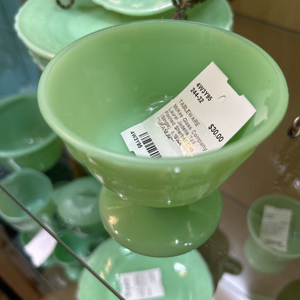 McKee Glass Company Laurel Jadeite Tall Footed Sherbet Cup (Single) c.1930s **URANIUM**