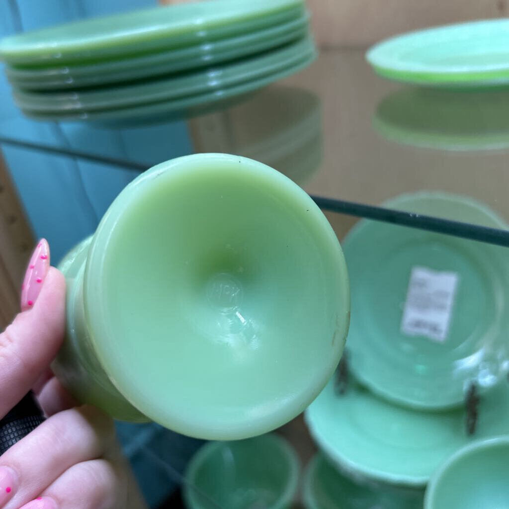 McKee Glass Company Flower Band Jade Green Footed Tumbler 3.5" Tallc.1930s **URANIUM**