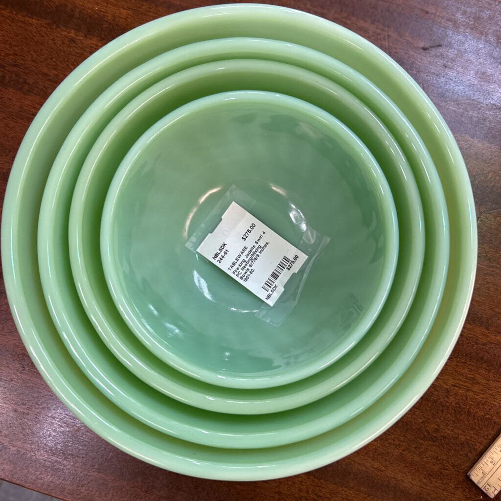 Fire-king Jadeite Swirl 4 PC Nesting/Mixing Bowls 6/7/8/9 Inches, 1951-60.
