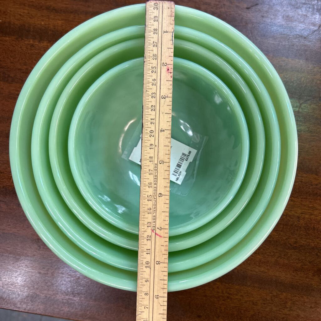 Fire-king Jadeite Swirl 4 PC Nesting/Mixing Bowls 6/7/8/9 Inches, 1951-60.