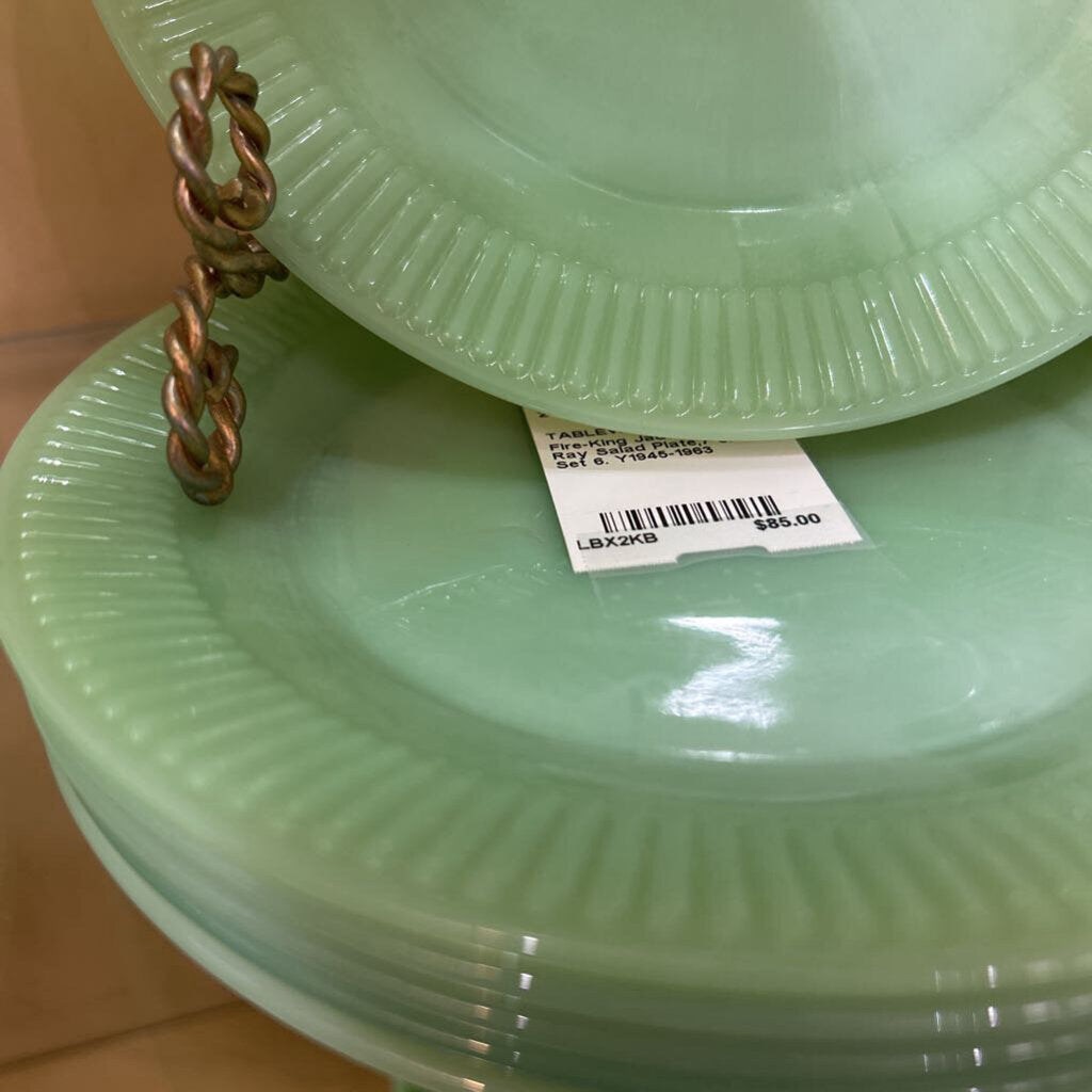 Fire-King Jadeite Jane Ray Salad Plate,7 3/4". Set 6. Y1945-1963