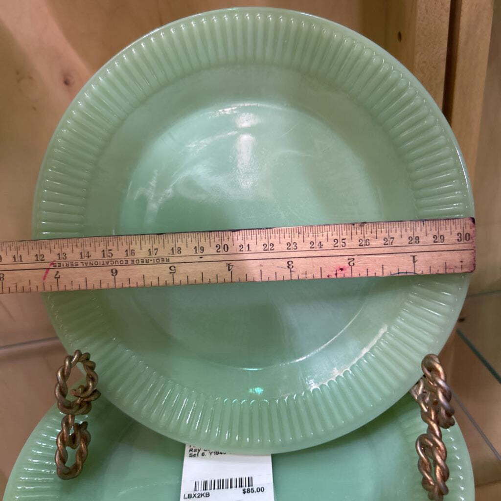 Fire-King Jadeite Jane Ray Salad Plate,7 3/4". Set 6. Y1945-1963