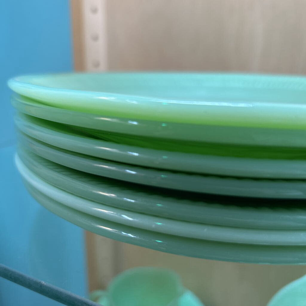 Fire-King Jadeite Jane Ray 9" Plates Ribbed Pattern, Set 7, 1945-63.
