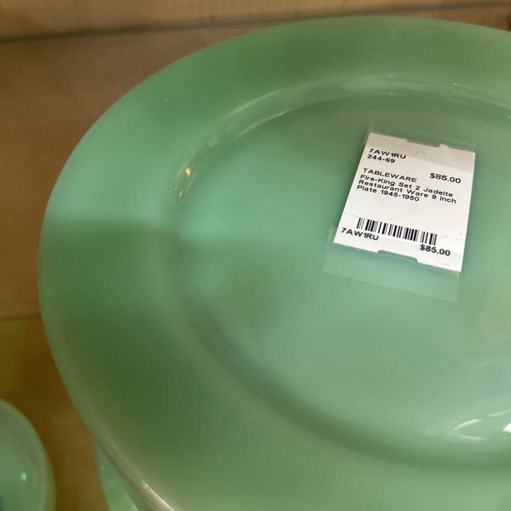 Fire-King Set 2 Jadeite Restaurant Ware 9 Inch Plate 1945-1950