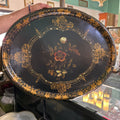 Victorian Toleware Tray (Lacquered Sheet Metal, Hand Painted Florals, with mother of pearl inlays c.1850-1885. 24x30.