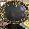 Victorian Lacquered Papier-Mache, Gold Gilt Stenciling Border and Hand-Painted Detail. 25'x32' (Condition as is)
