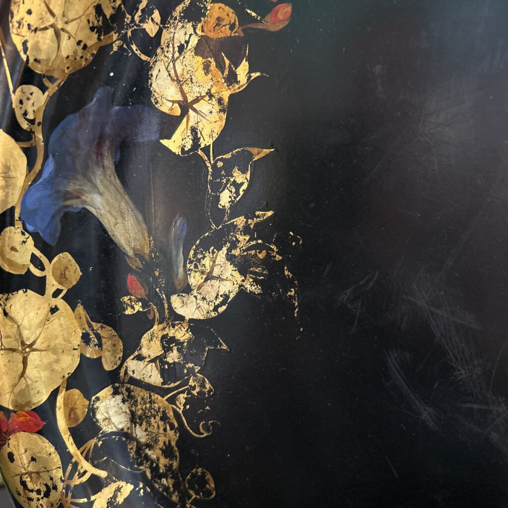 Victorian Lacquered Papier-Mache, Gold Gilt Stenciling Border and Hand-Painted Detail. 25'x32' (Condition as is)