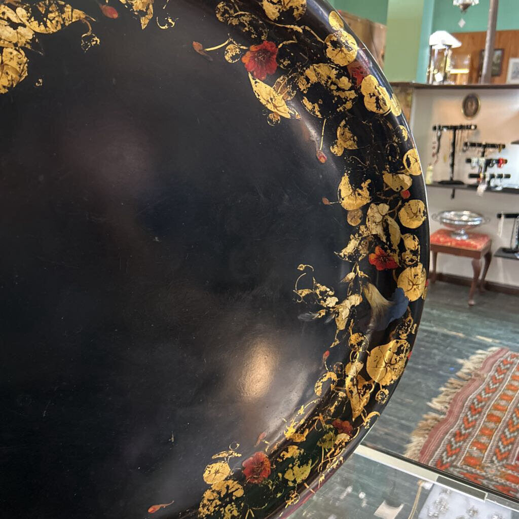 Victorian Lacquered Papier-Mache, Gold Gilt Stenciling Border and Hand-Painted Detail. 25'x32' (Condition as is)