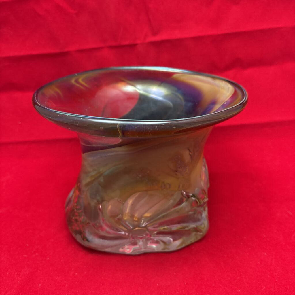 Ananda Glass Studio Vase w/ Flared rim in Chalcedony Glass w/ Floral Impressions; 1989
