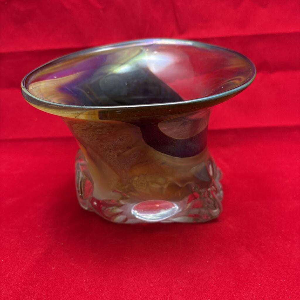Ananda Glass Studio Vase w/ Flared rim in Chalcedony Glass w/ Floral Impressions; 1989