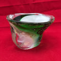 Ananda Glass Studio Small Ovoid Vase w/ Flared rim in Green & White Glass; 1989
