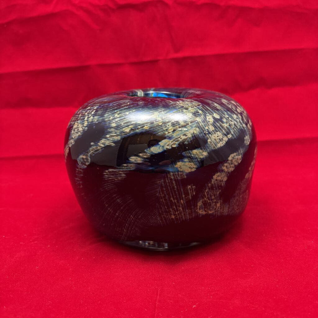 Ananda Glass Studio Vase in Translucent Blue Glass w/ Inverted Rim; etched Signature and Date 1989