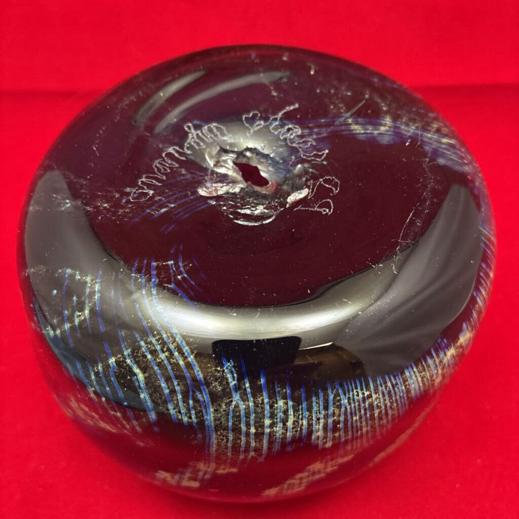 Ananda Glass Studio Vase in Translucent Blue Glass w/ Inverted Rim; etched Signature and Date 1989