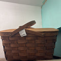Basketville Wooden Picnic Basket, Hand-Woven White Ash Wood - Condition as is. c.1970s.