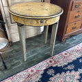 Europeon Round Accent Table, Hand-Painted 1980s-90s, Single Curved Drawer, Decorated with Botanical/Birds. (condition as is)