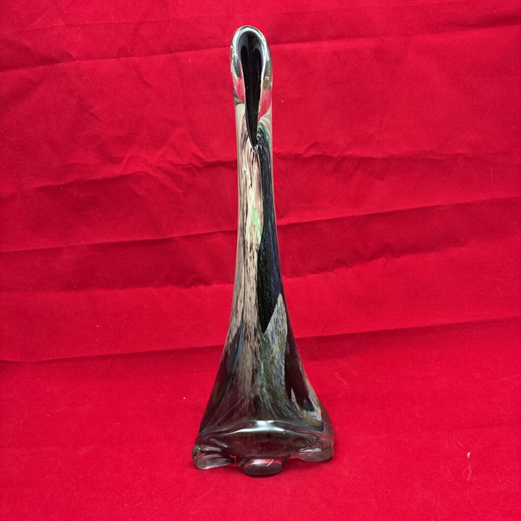 Ananda Glass Studio Bud Vase in Chalcedony Glass w/ Floral Impressions; Engraved signature; 1980s