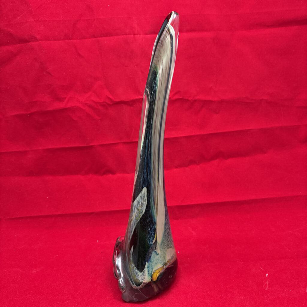 Ananda Glass Studio Bud Vase in Chalcedony Glass w/ Floral Impressions; Engraved signature; 1980s