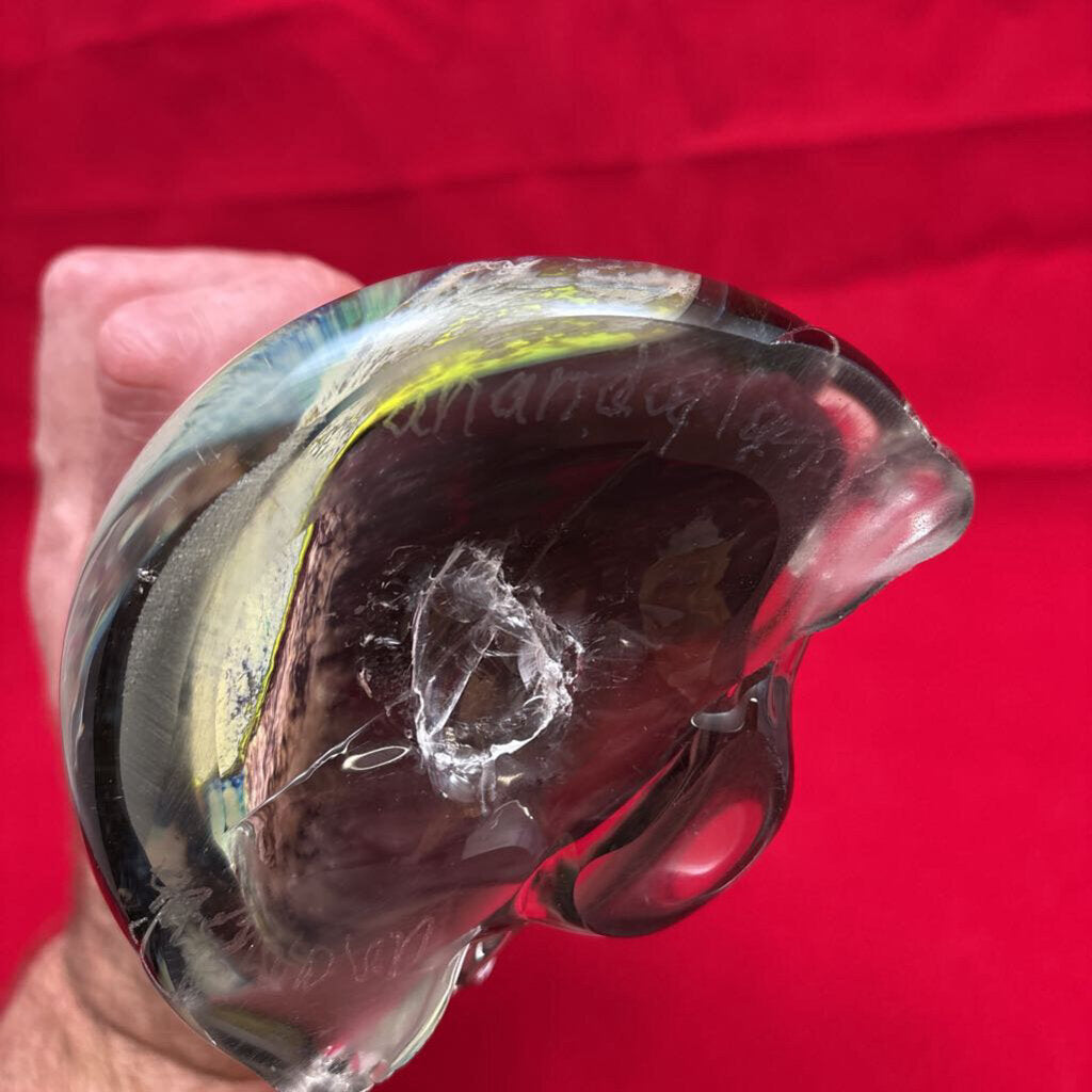 Ananda Glass Studio Bud Vase in Chalcedony Glass w/ Floral Impressions; Engraved signature; 1980s