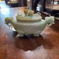 Vintage Chinese Carved Celadon Jadeite Hardstone Incense Burner Censer Foo Dog 3.5Inch (as is)