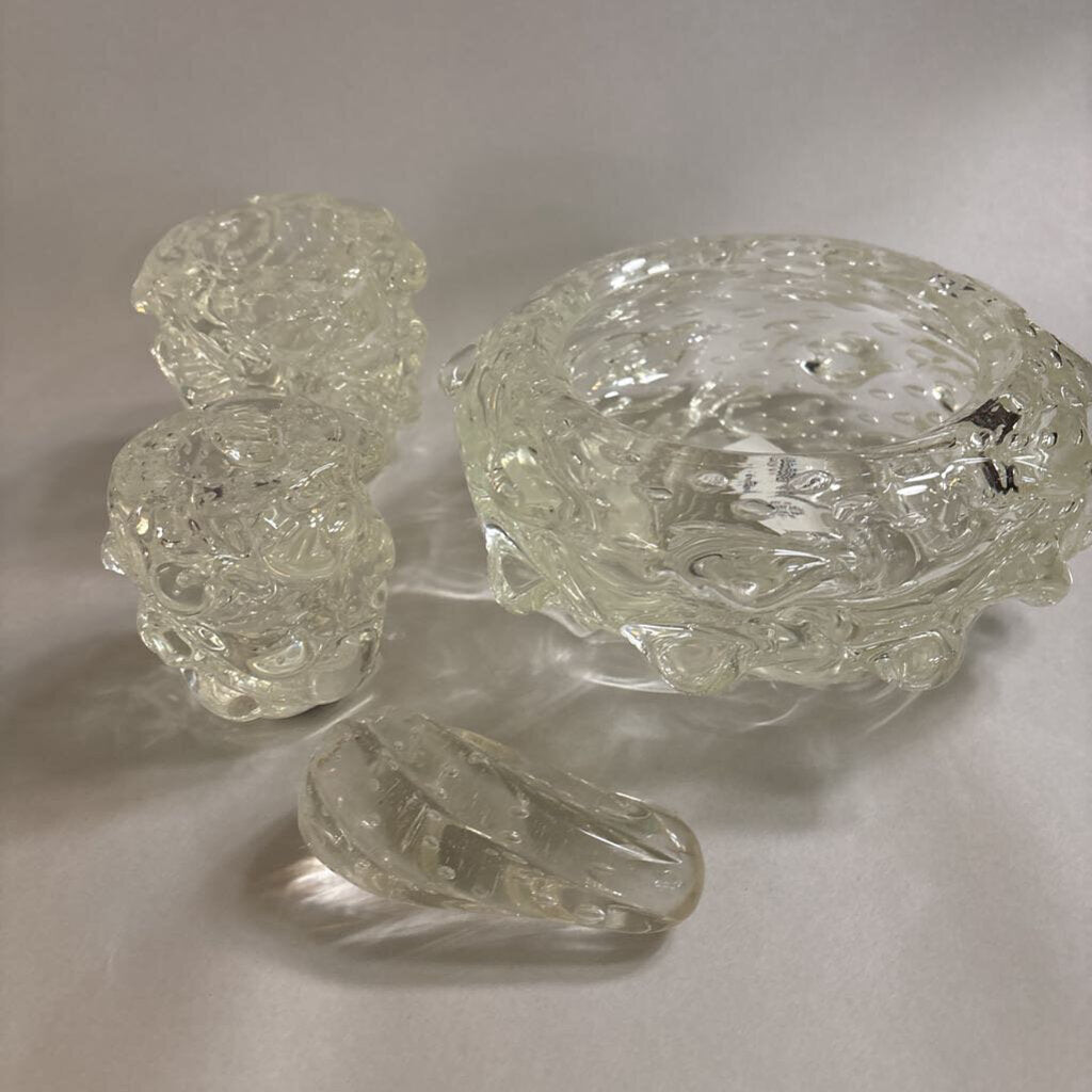 4pc Mugnoni Smoke set in Murano Glass by Erchole Barovier; circa 1940; Acid etched signature on bottom