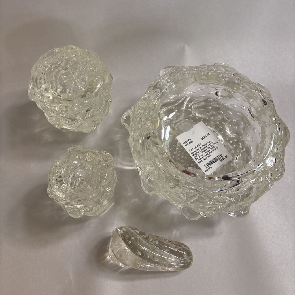 4pc Mugnoni Smoke set in Murano Glass by Erchole Barovier; circa 1940; Acid etched signature on bottom