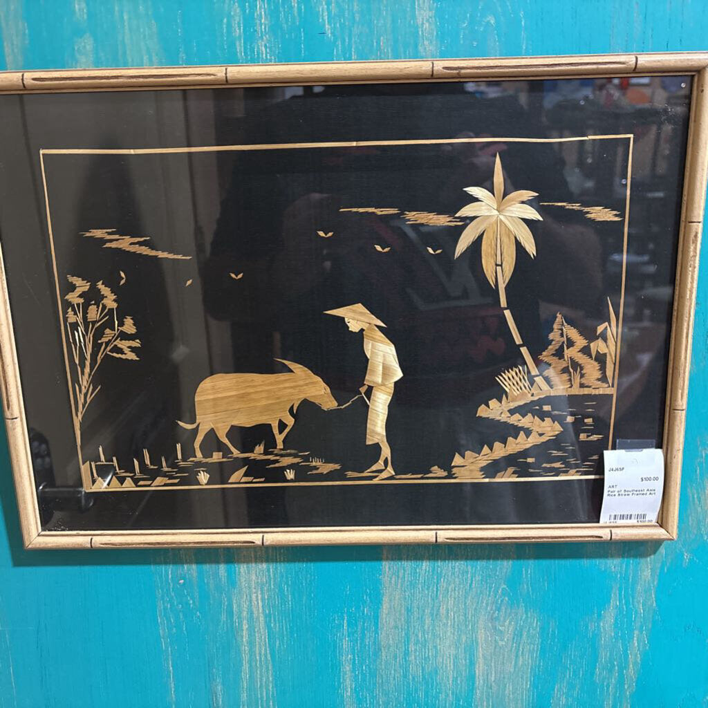 Pair of Southeast Asia Rice Straw Framed Art