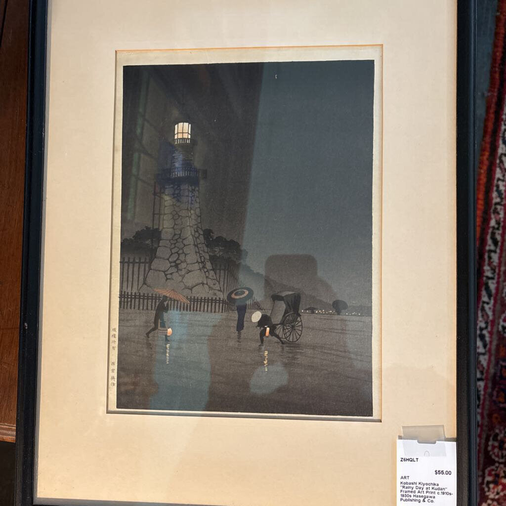 Kobashi Kiyochika "Rainy Day at Kudan" Framed Art Print c.1910s-1930s Hasegawa Publishing Co.